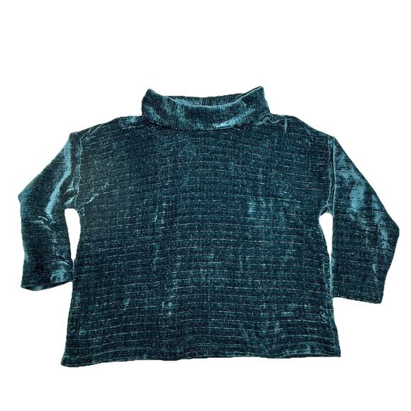 J Jill Sweater Womens Plus Size 2X Blue Cowl Neck Chenille Velour Pullover - Picture 1 of 10